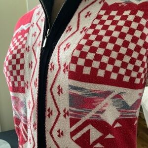 Pink Rose red and white open front cardigan size Med. Happy Valentine’s Day !